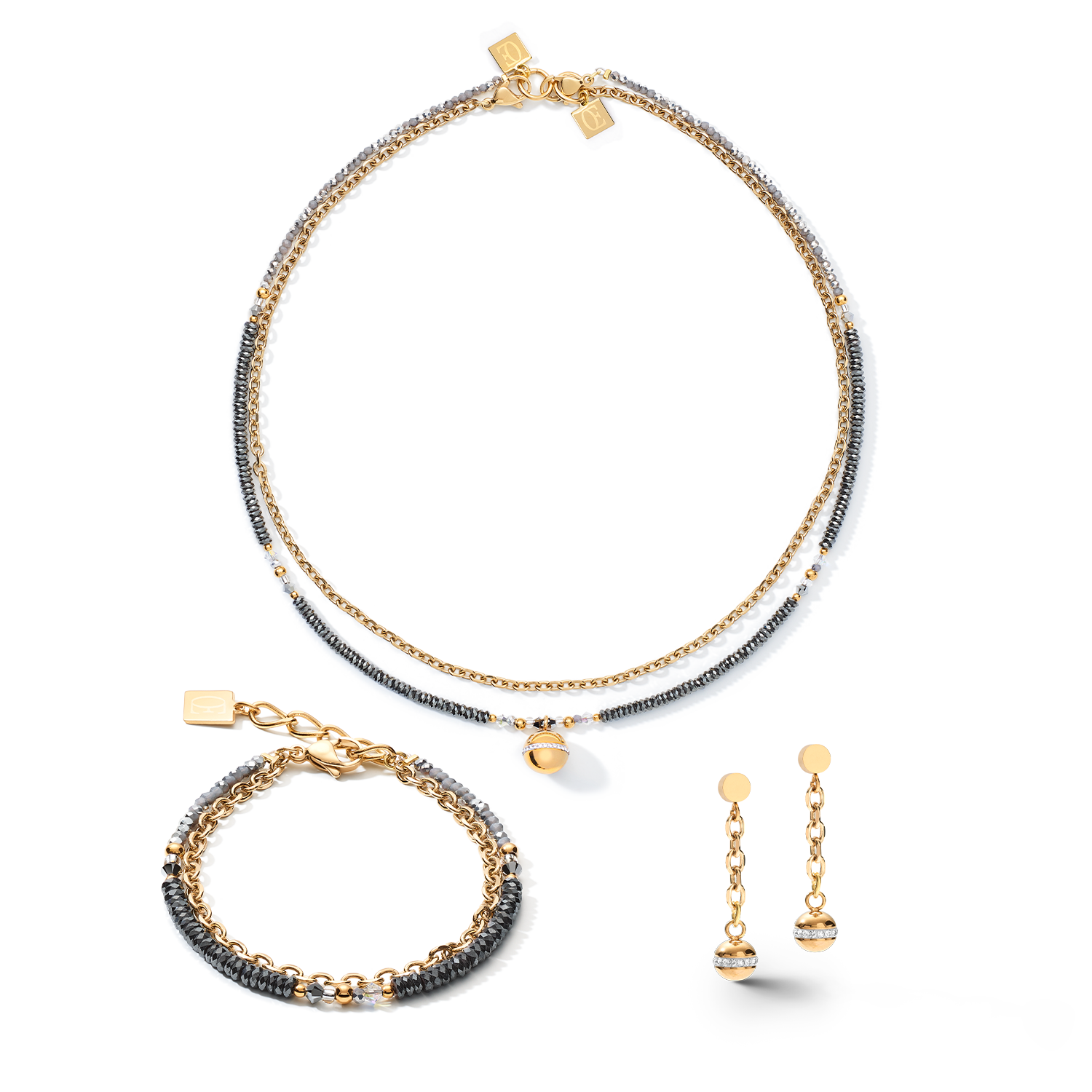 COEUR & Hämatit – 4-in-1 Kugel gold LION Edelstahlkette DE Armband