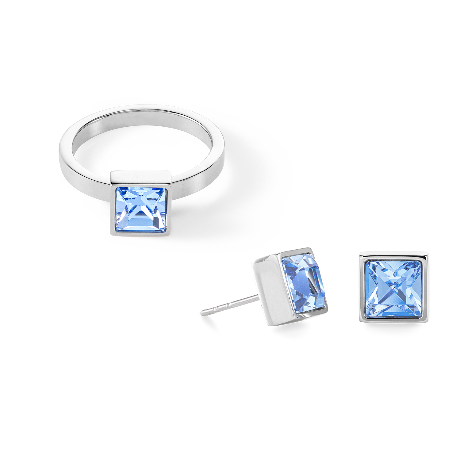 Brilliant Square big Ring silber hellblau