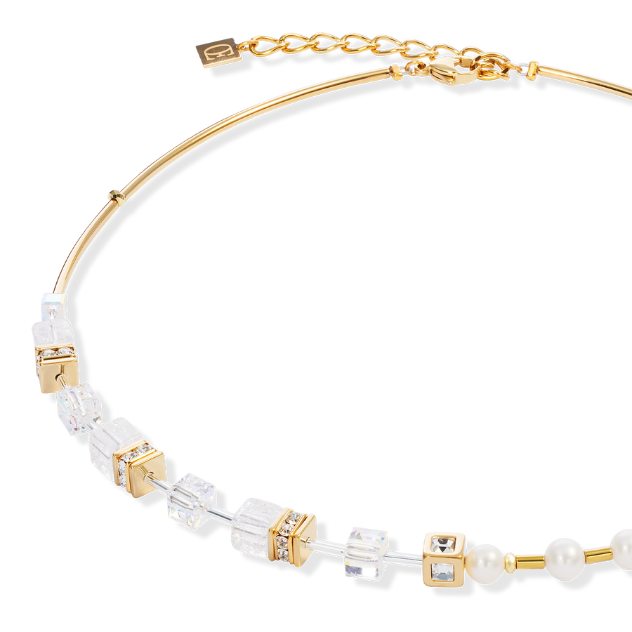 Halskette GeoCUBE® Fusion Precious Pearl Mix gold-weiß