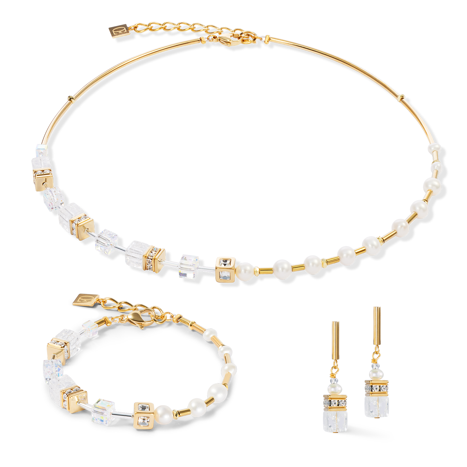 Halskette GeoCUBE® Fusion Precious Pearl Mix gold-weiß