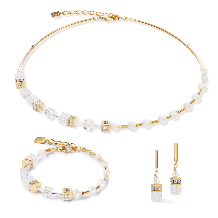 Halskette GeoCUBE® Fusion Precious Pearl Mix gold-weiß