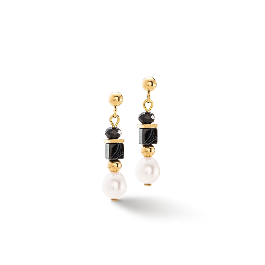 Pearls & Onyx Ohrringe gold