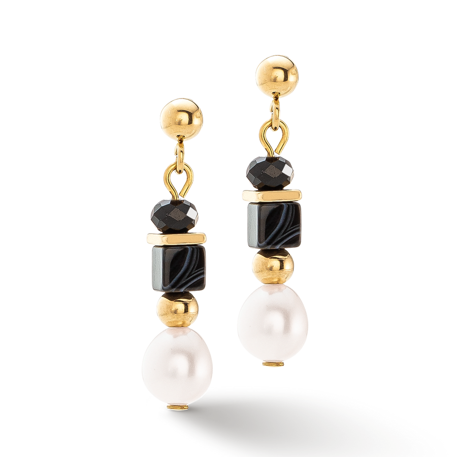 Pearls & Onyx Ohrringe gold