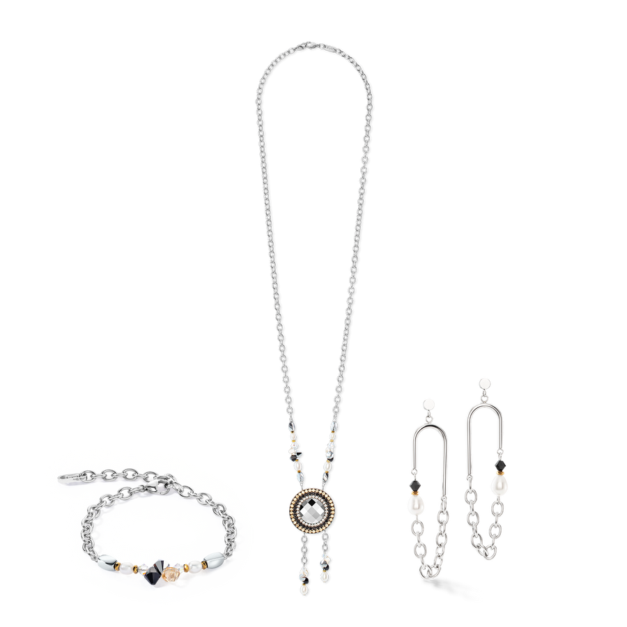 Amulett Boho Pearls Halskette schwarz-weiß