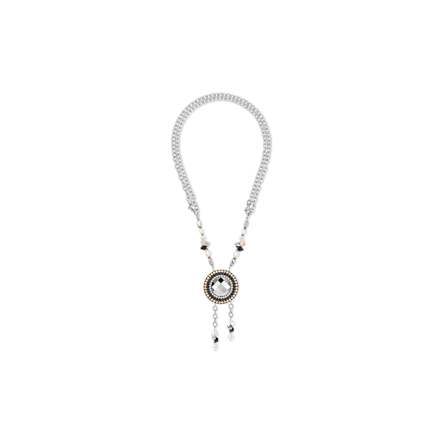 Amulett Boho Pearls Halskette schwarz-weiß