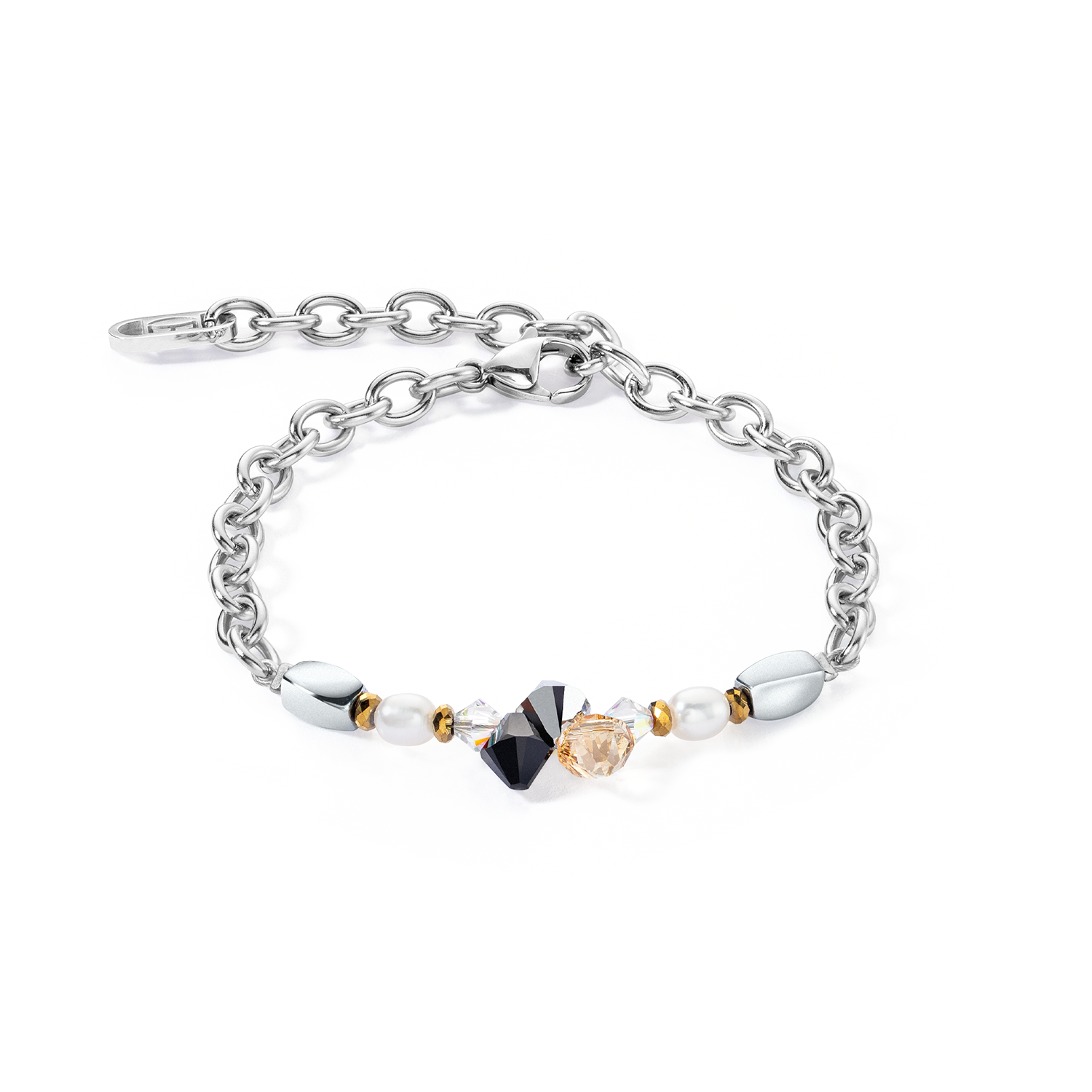 Amulett Boho Pearls Armband schwarz-weiß