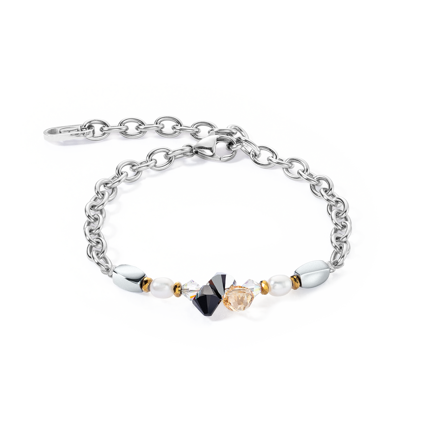 Amulett Boho Pearls Armband schwarz-weiß