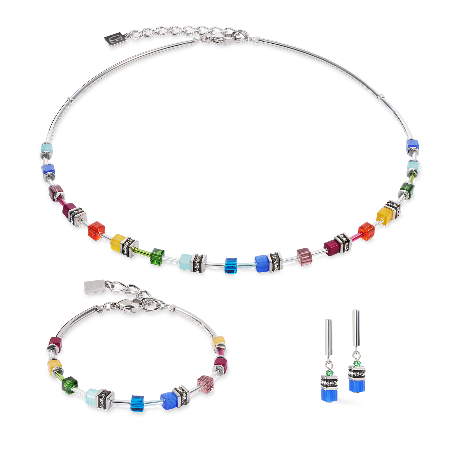 GeoCUBE® Lite Mini Armband Rainbow silber