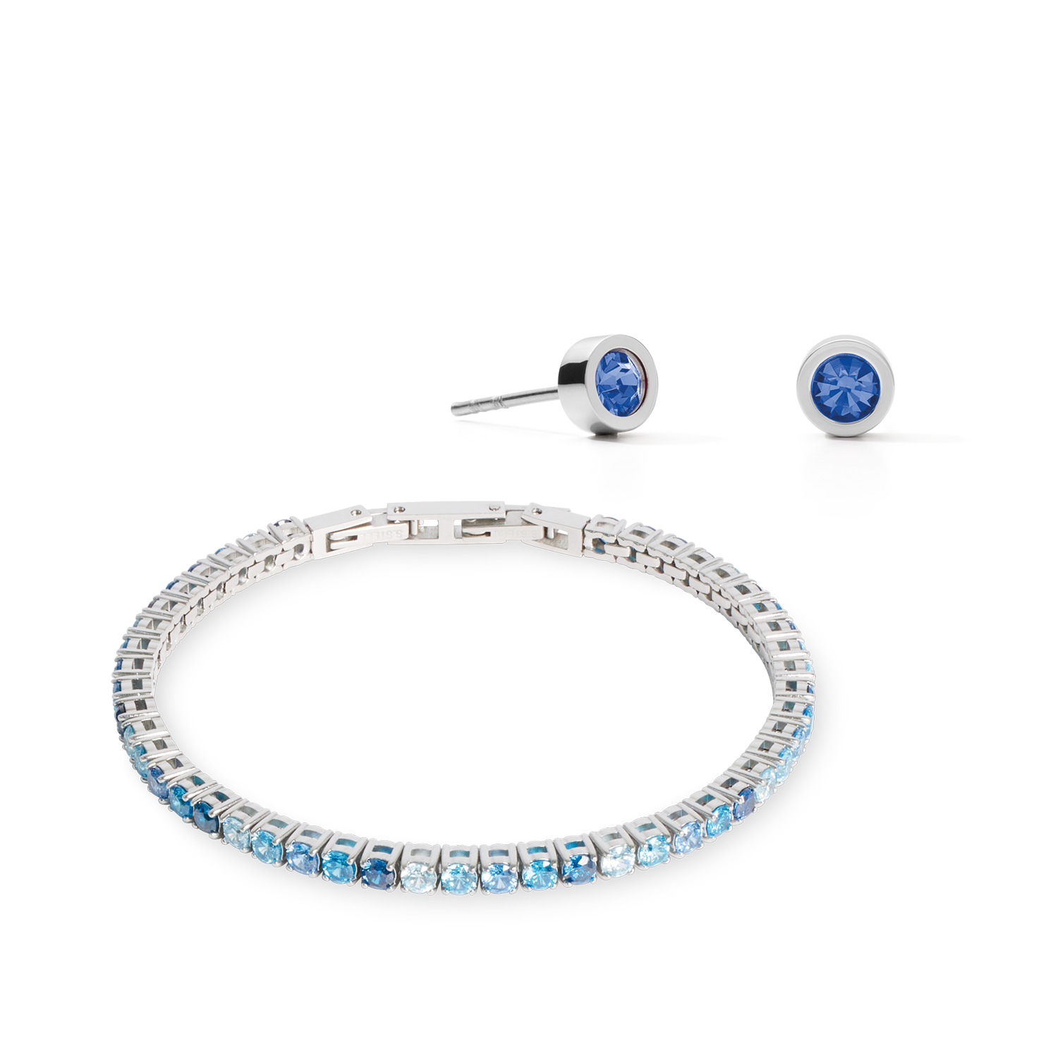 Tennis Stud Silver Blue