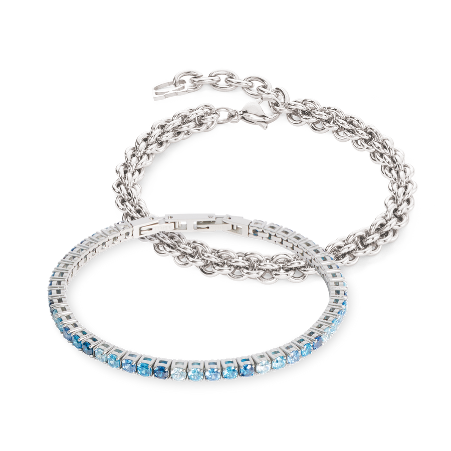 Tennis Mesh Chain Bracelet Silver Blue