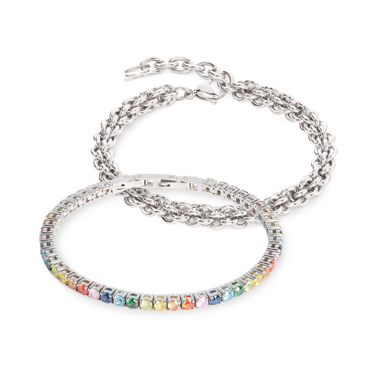 Tennis Mesh Chain Bracelet Silver Multicolour