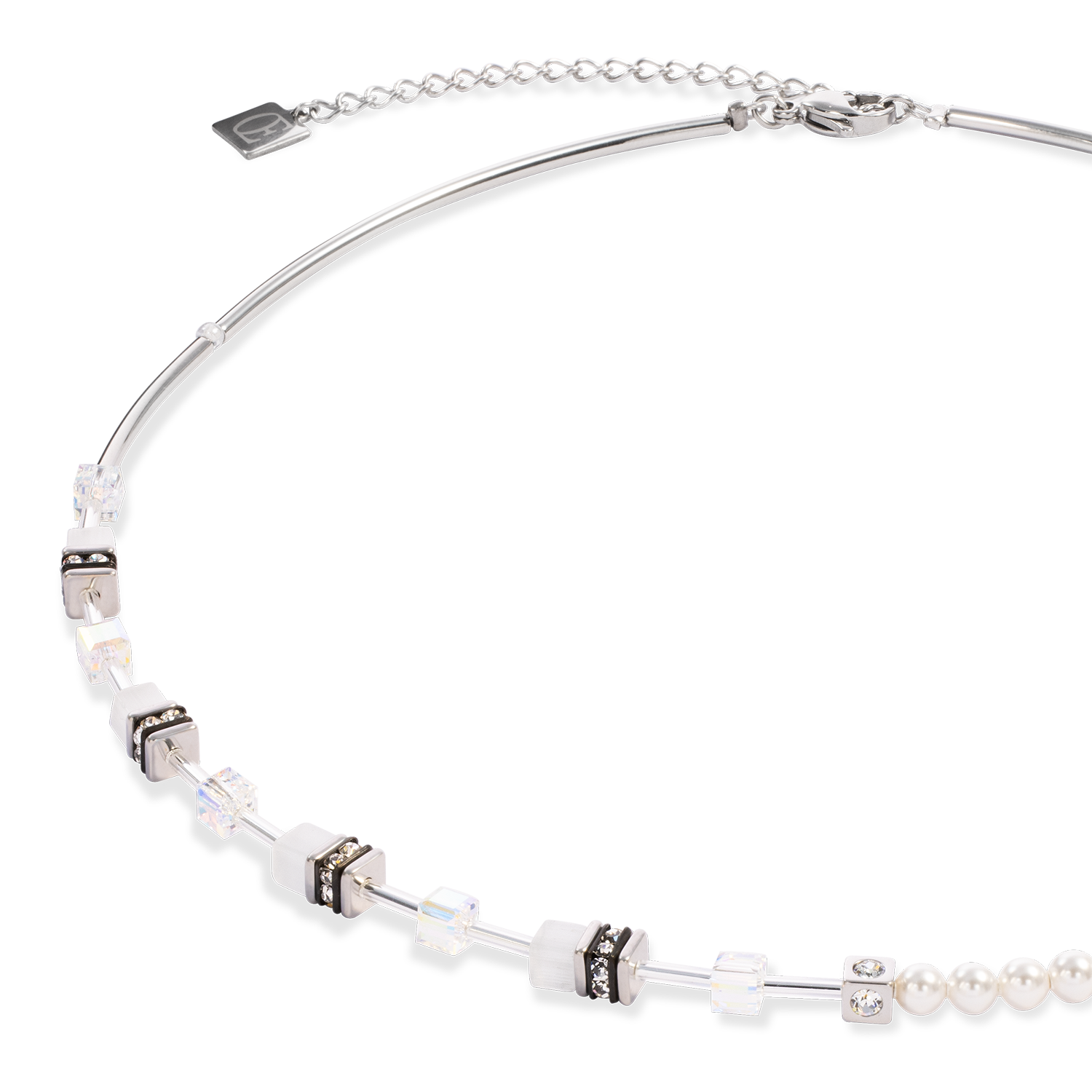 GeoCUBE® Mini Fusion Pearls Halskette silber-weiß