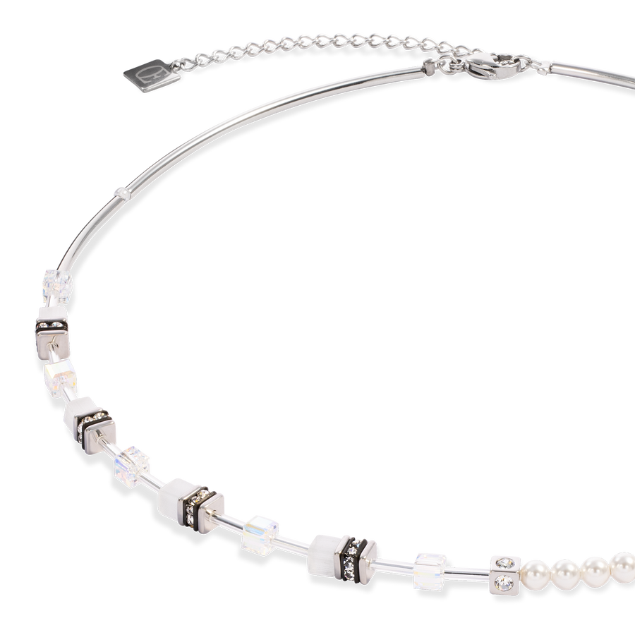 GeoCUBE® Mini Fusion Pearls Halskette silber-weiß