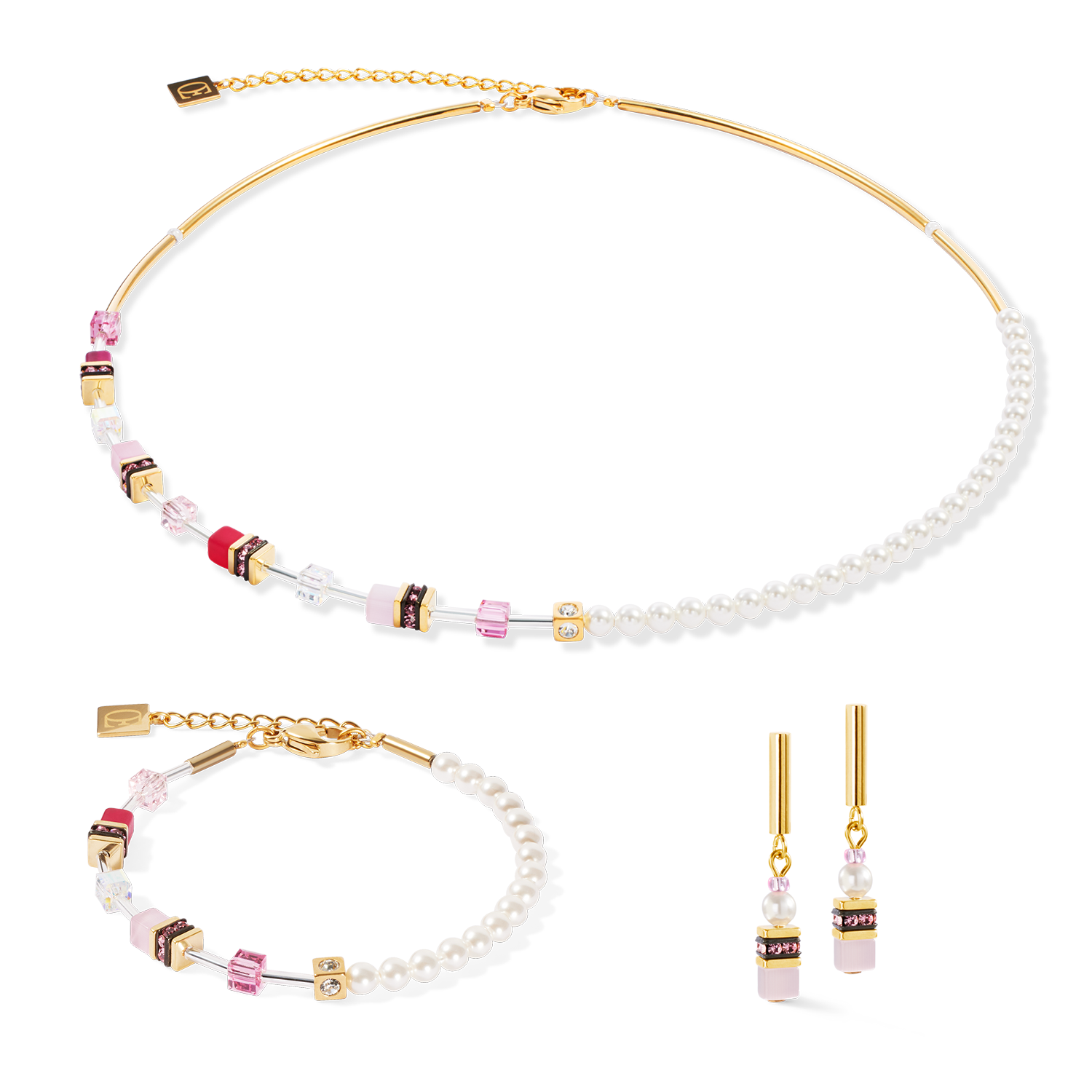 GeoCUBE® Mini Fusion Pearls Halskette gold-rosa