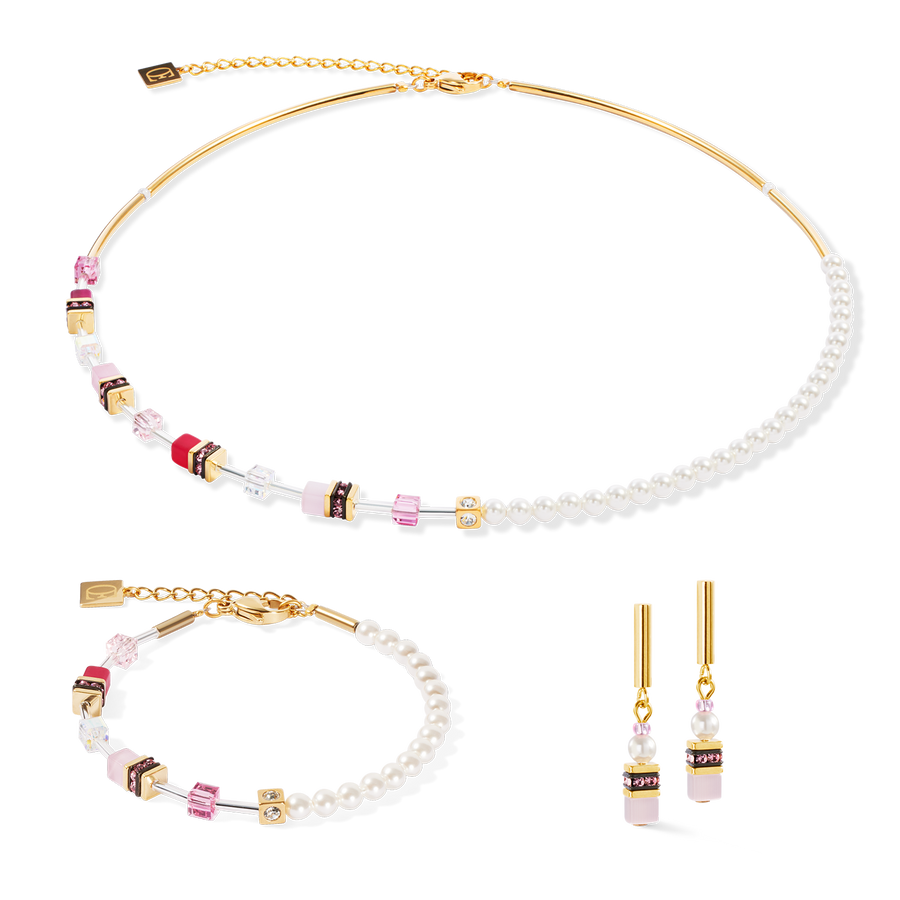 GeoCUBE® Mini Fusion Pearls Halskette gold-rosa