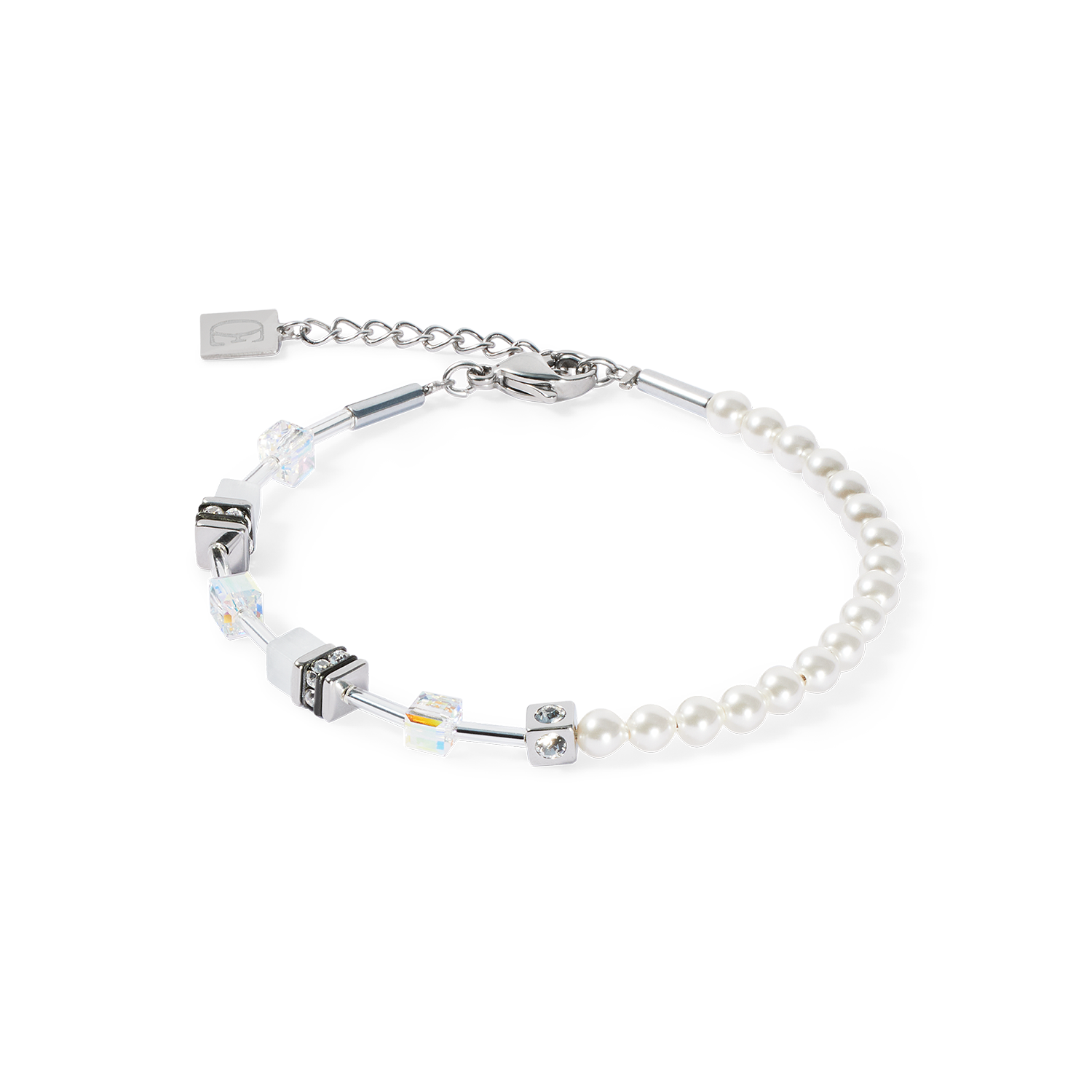 GeoCUBE® Mini Fusion Pearls Armband silber-weiß