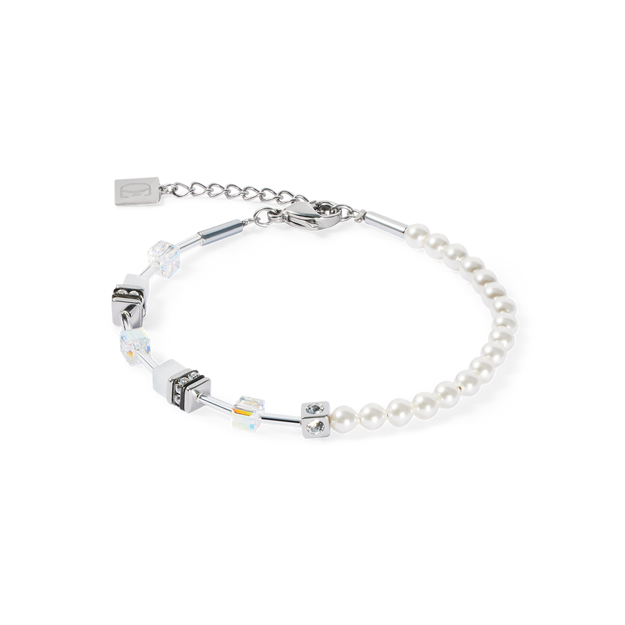 GeoCUBE® Mini Fusion Pearls Armband silber-weiß