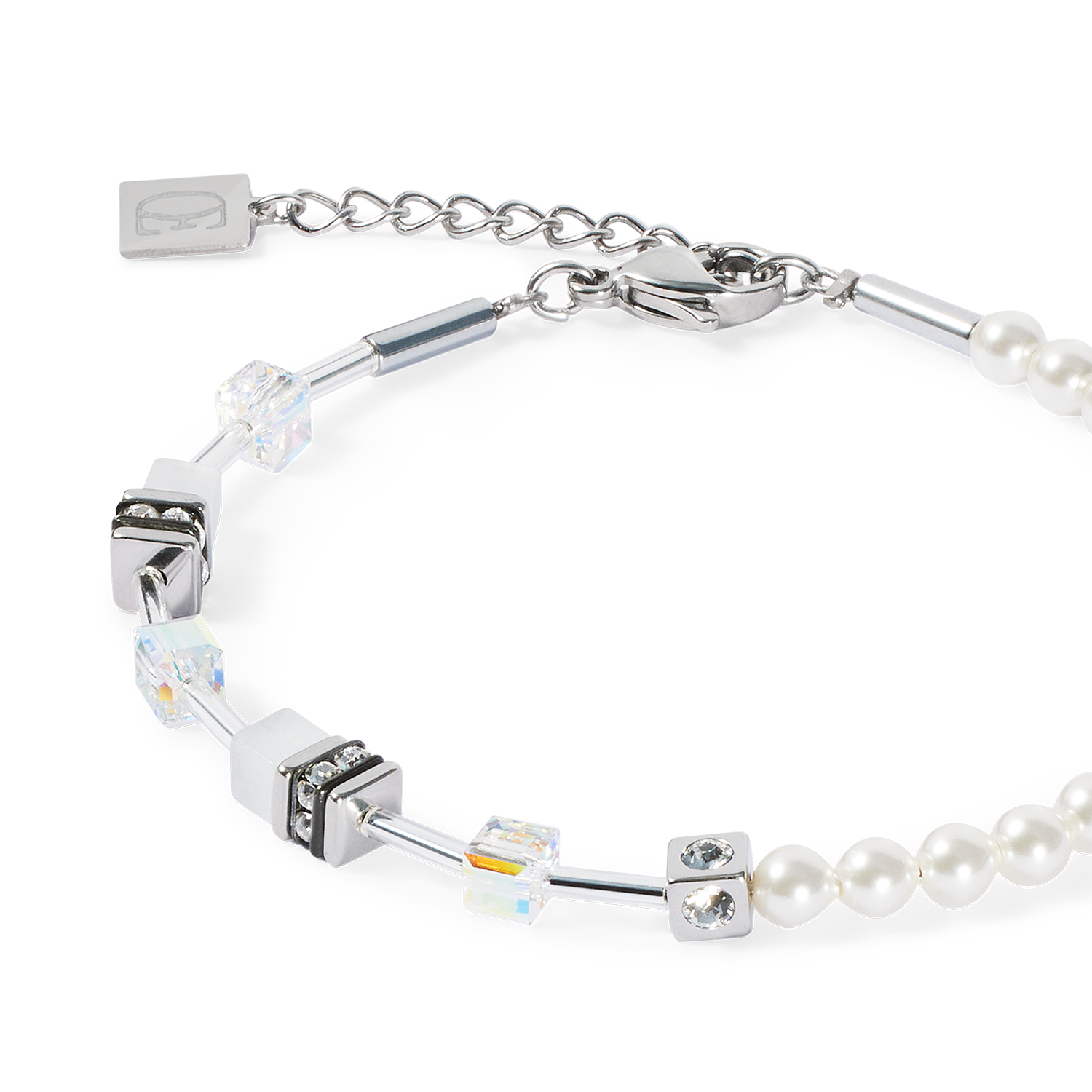 GeoCUBE® Mini Fusion Pearls Armband silber-weiß