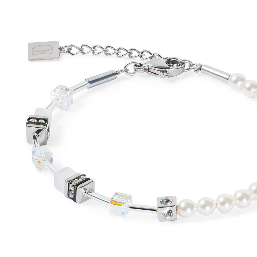 GeoCUBE® Mini Fusion Pearls Armband silber-weiß