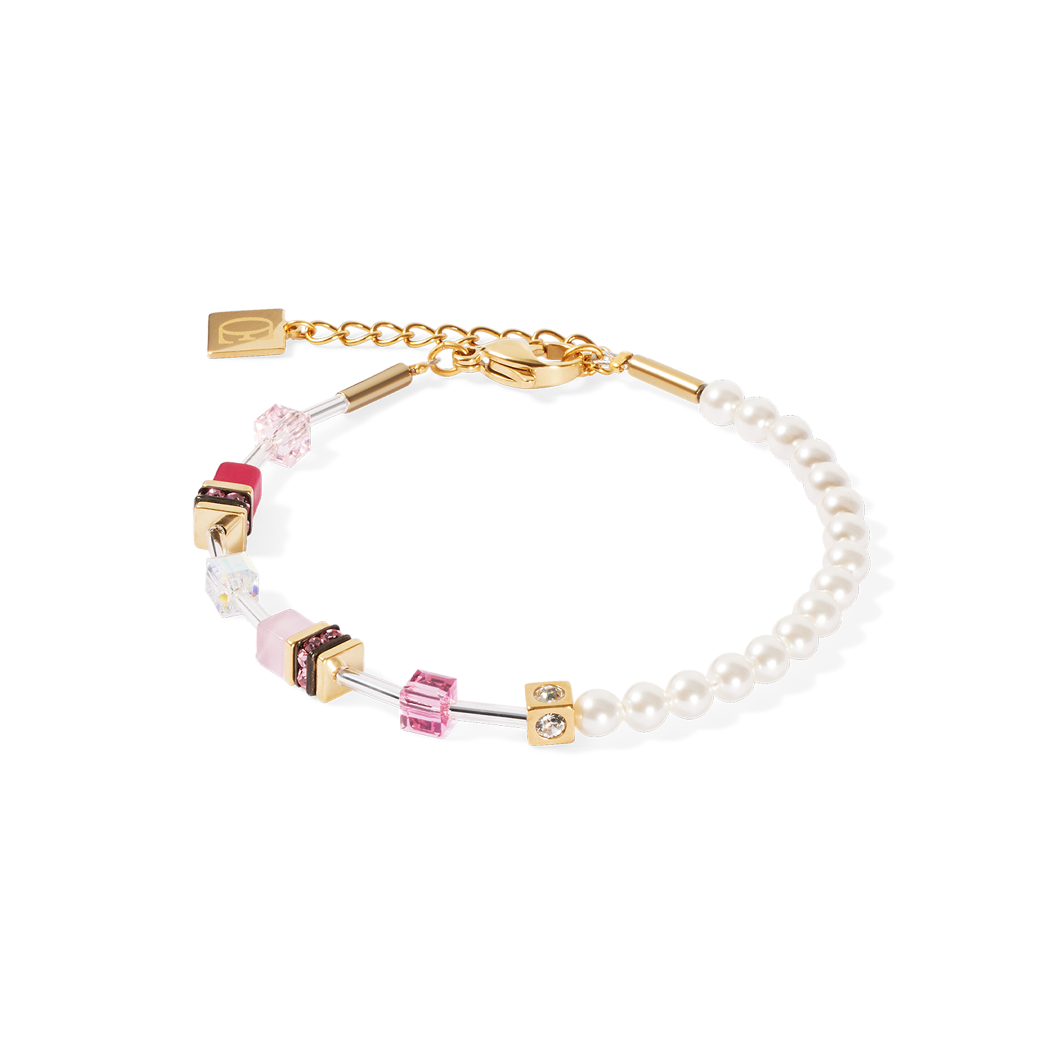 GeoCUBE® Mini Fusion Pearls Armband gold-rosa