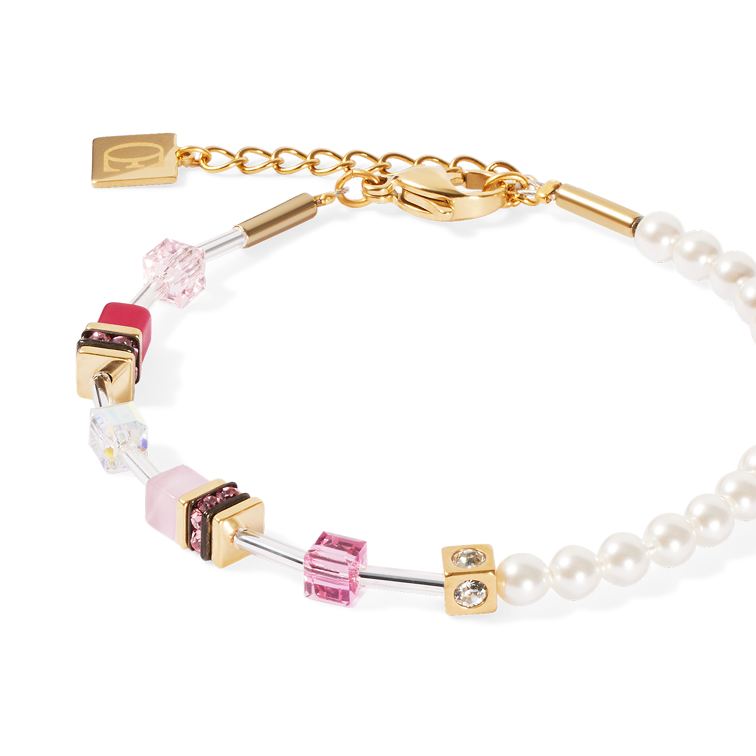 GeoCUBE® Mini Fusion Pearls Armband gold-rosa