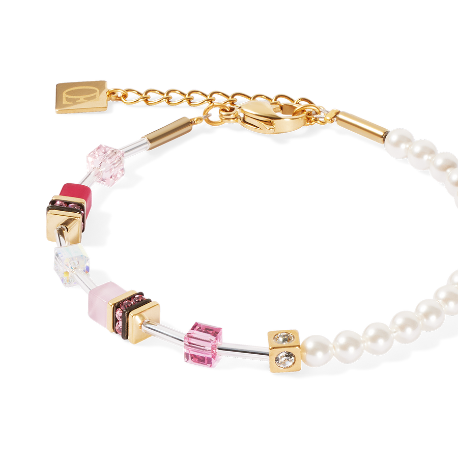 GeoCUBE® Mini Fusion Pearls Armband gold-rosa