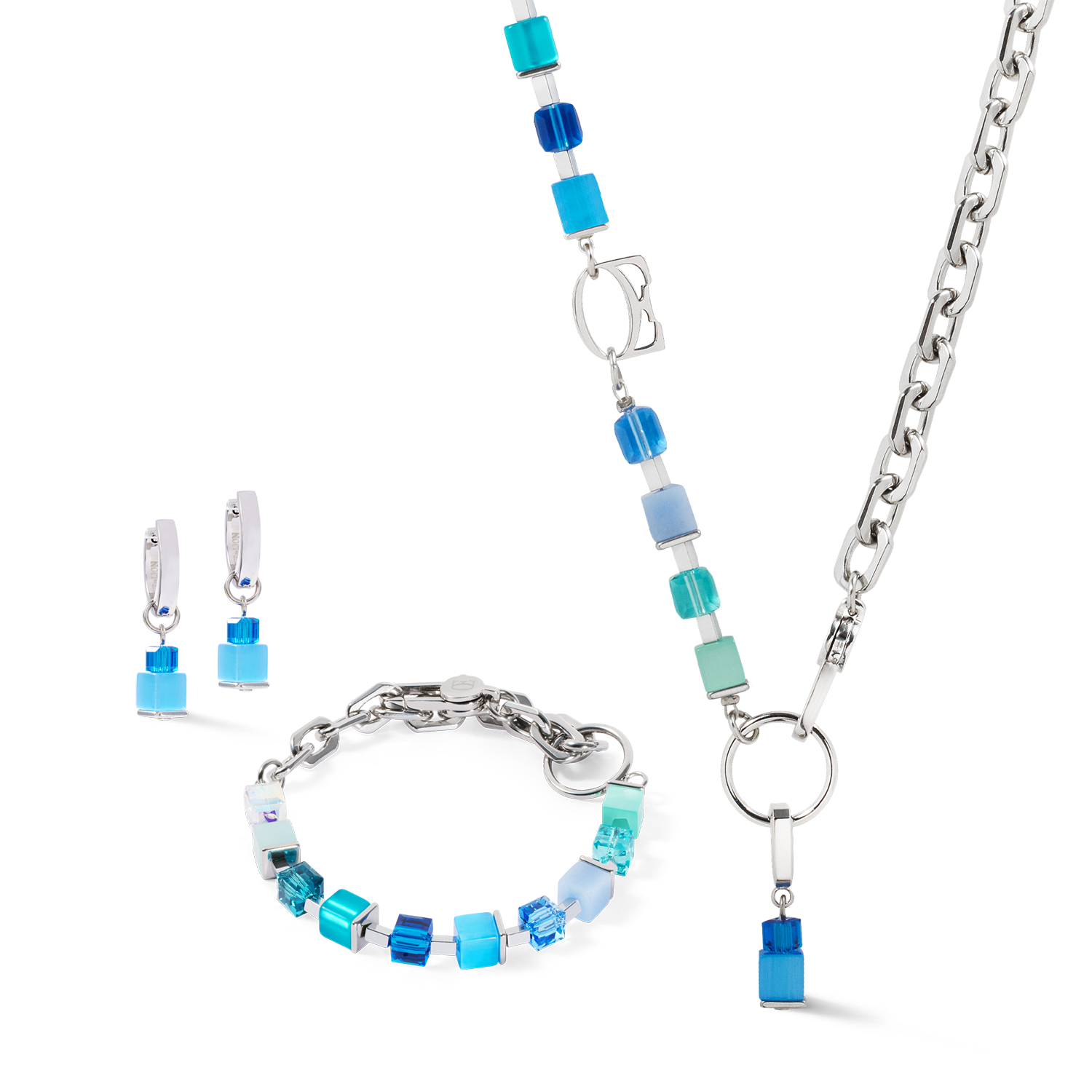 Ohrringe Creole Cube Fusion Charm Silber-Ocean