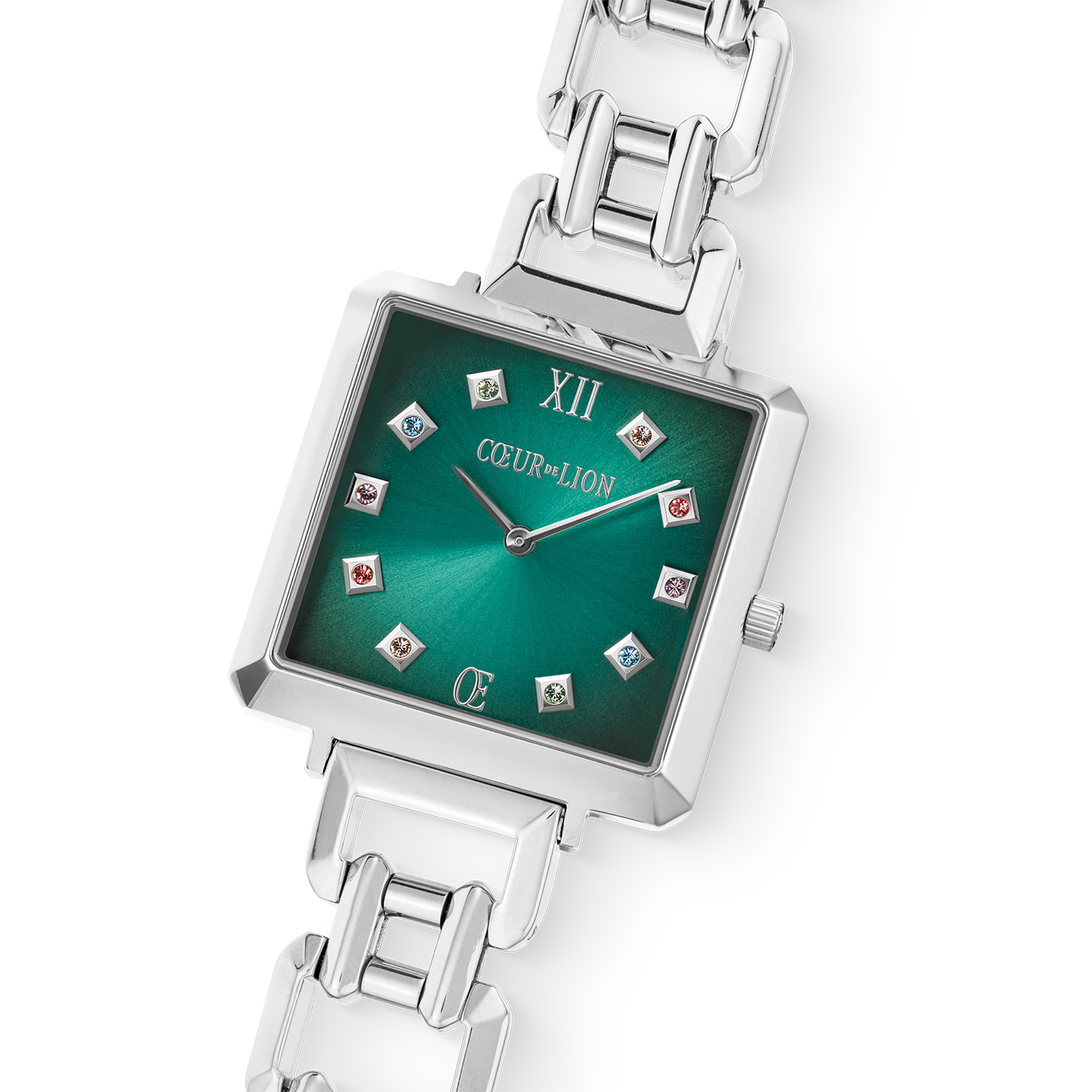 Uhr Iconic Cube Turquoise Glaze Statement silber