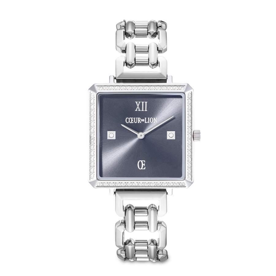 Uhr Iconic Cube Sparkling Anthracite Attraction Statement Silber