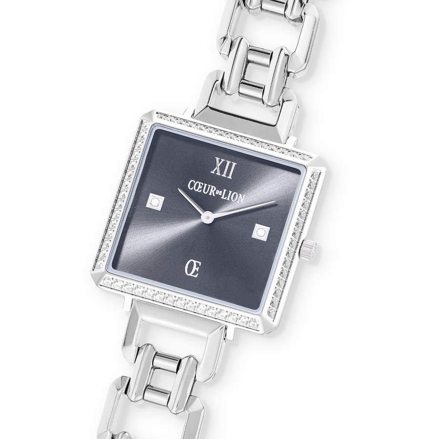 Uhr Iconic Cube Sparkling Anthracite Attraction Statement Silber