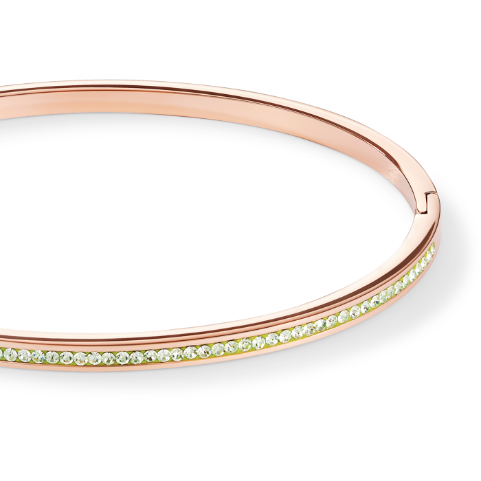 Armreif schmal Edelstahl rosegold & Kristalle Pavé hellgrün Größe 17 cm