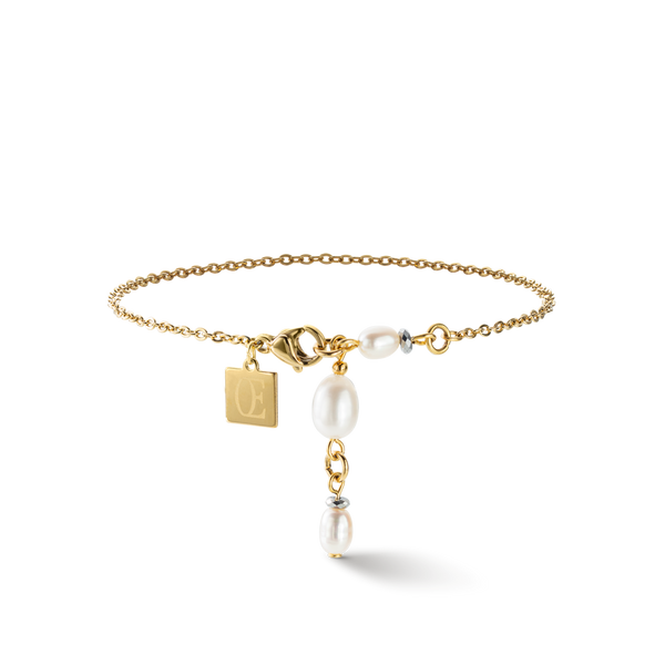 Armband ovale COEUR Y weiß Kette & LION Süßwasserperlen – DE gold