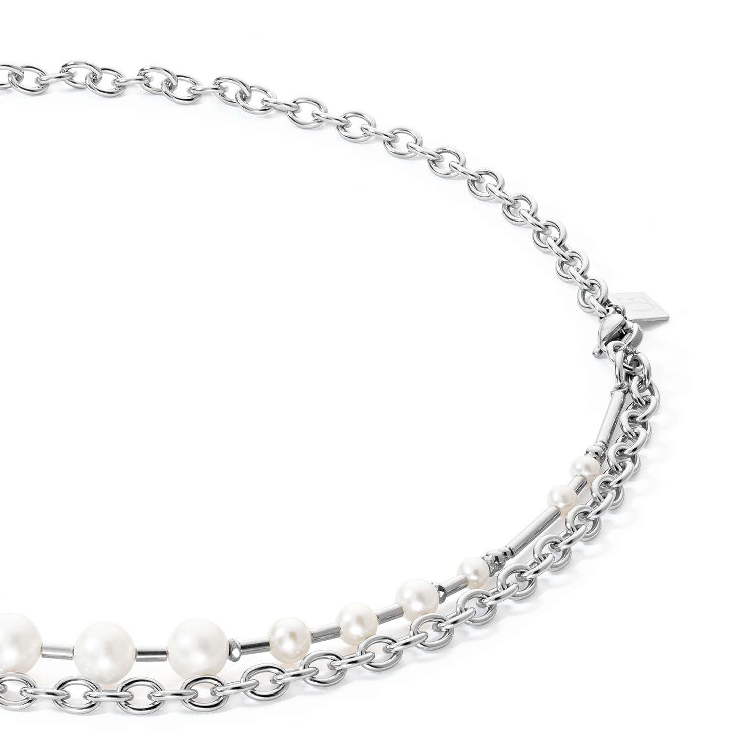 Halskette Süßwasserperlen & chain Multiwear silber