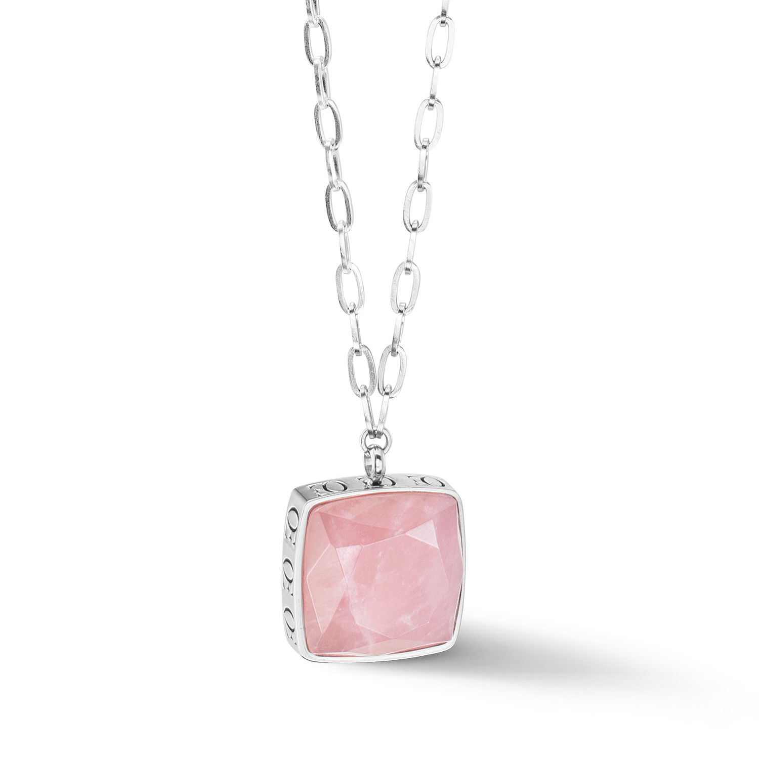 Halskette OE Amulett Square Rosenquarz Silber-Rosa