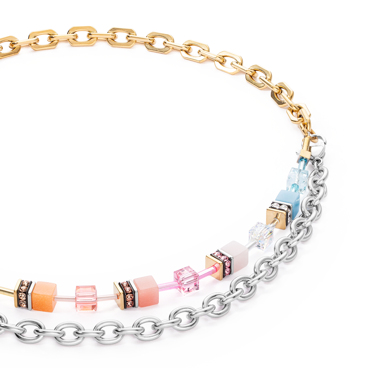 GeoCUBE® Iconic Fusion Chain Halskette Aqua-Apricot