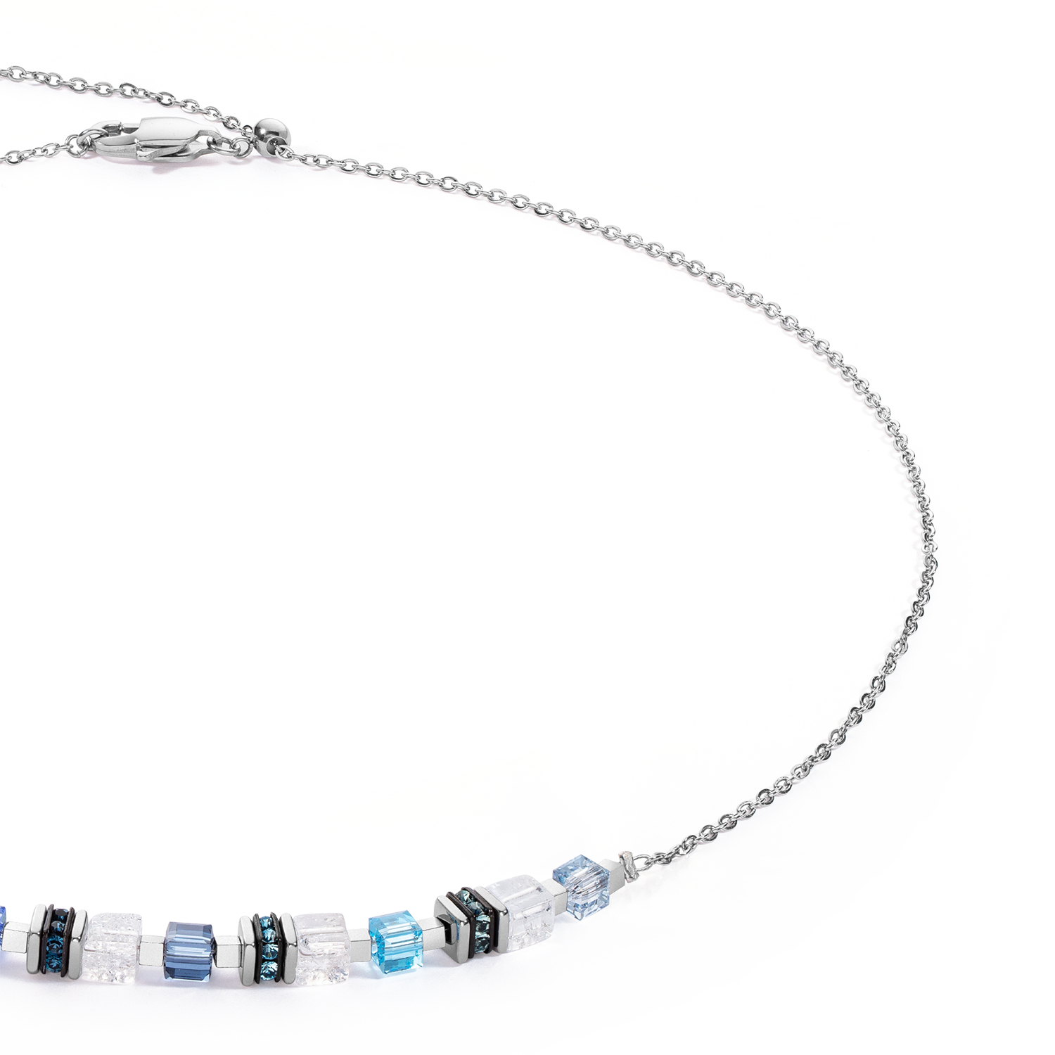 Halskette Mini Cubes & Chain Silber-Blau