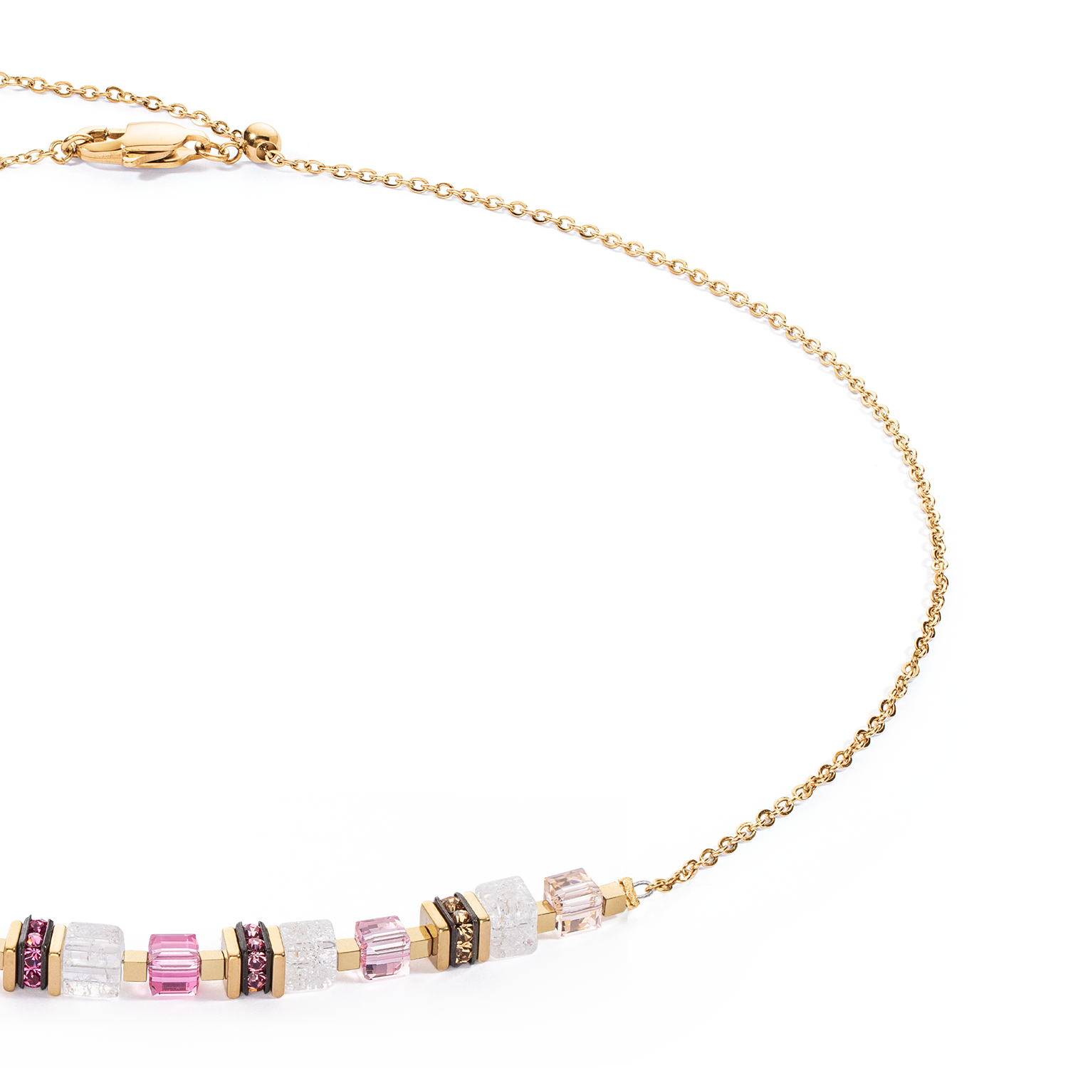 Halskette Mini Cubes & Chain Gold-Rosa