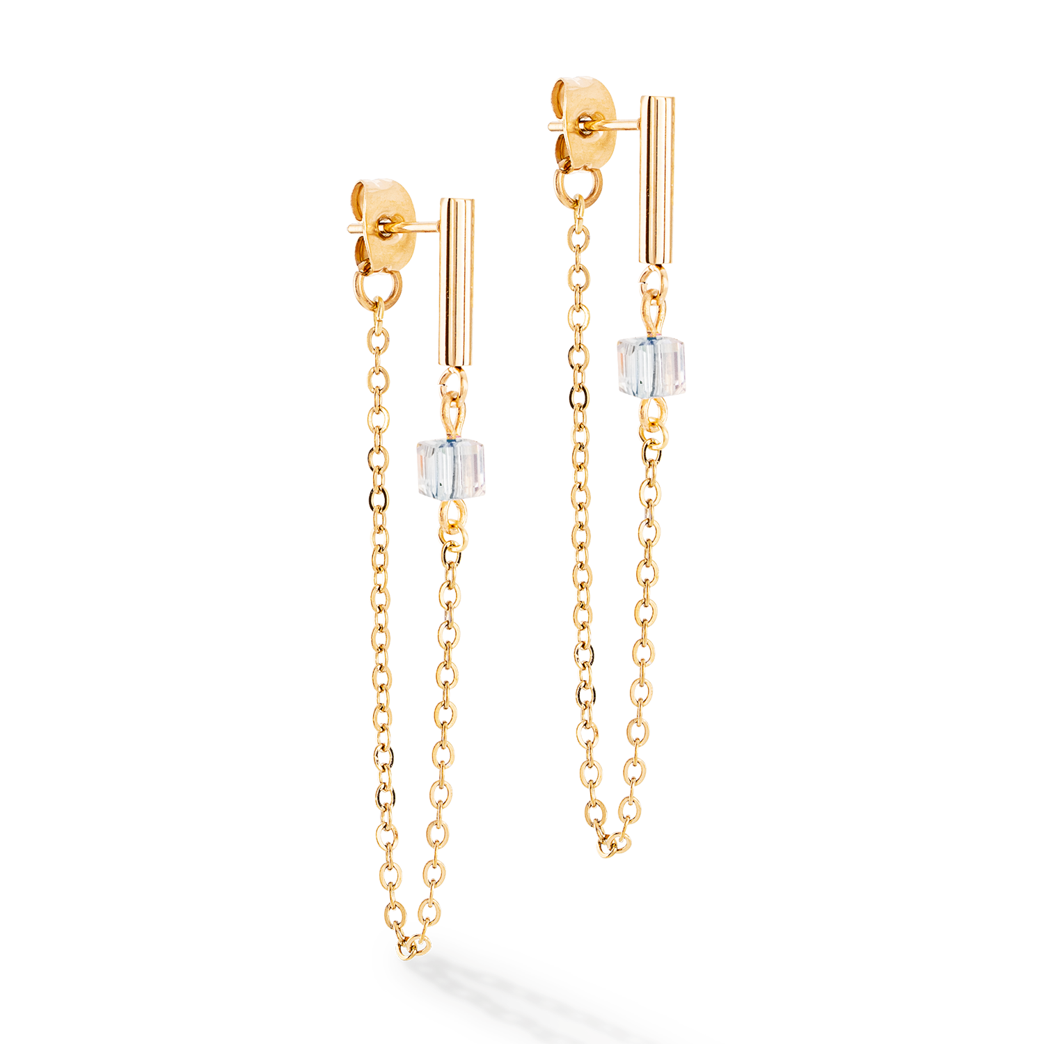 Ohrringe Mini Cubes & Chain Gold-Schwarz