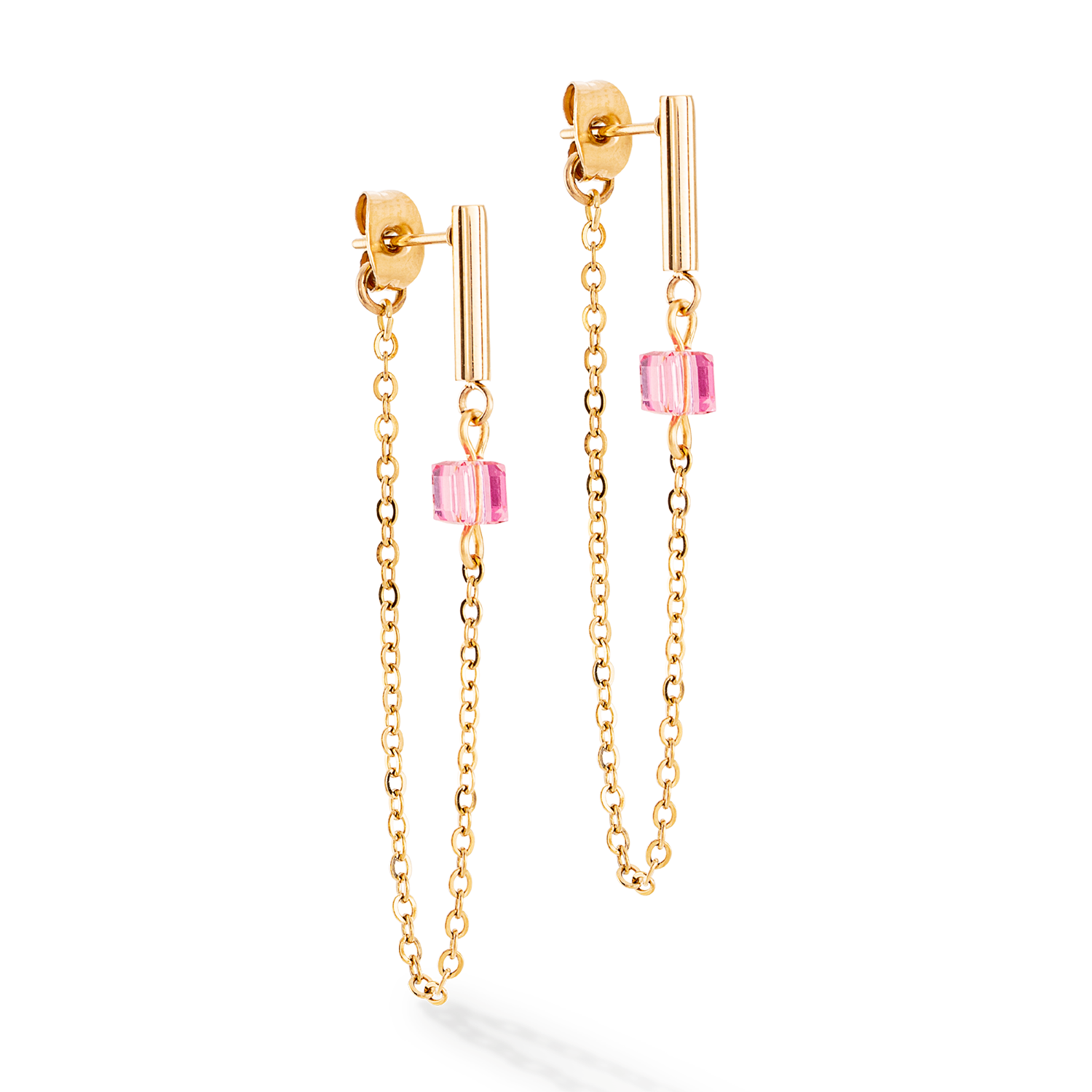 Ohrringe Mini Cubes & Chain Gold-Rosa